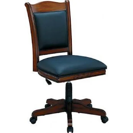 Offce Side Chair with Exposed Cherry Wood and Leather Upholstery